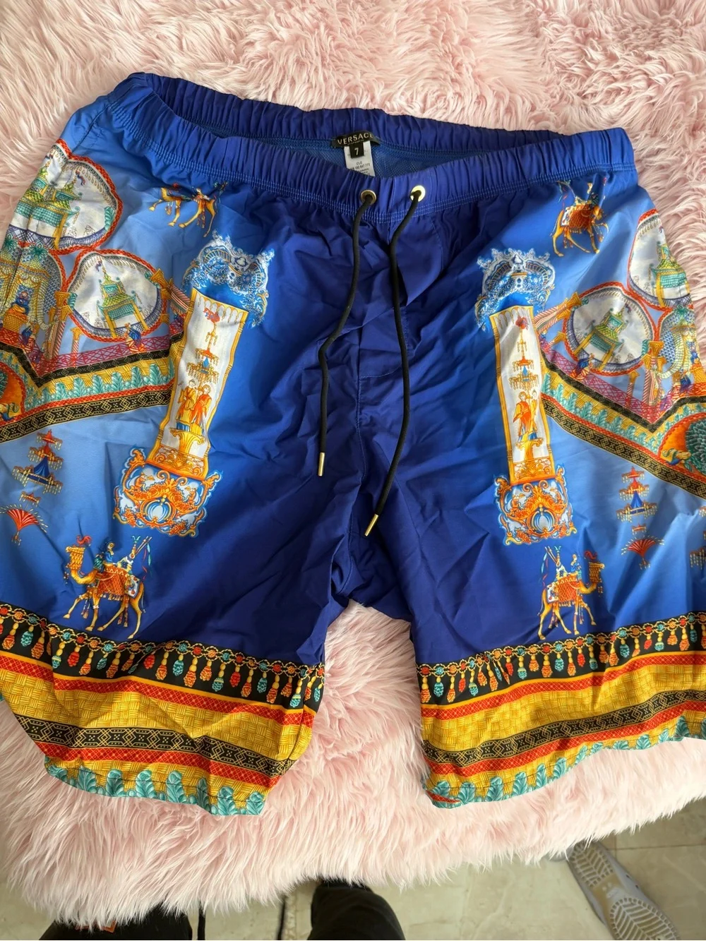 Versace Blue Drawstring Swim Shorts with Gold Accents - Picture 4 of 9